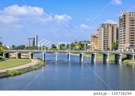 岡崎市、殿橋と康生町の街並み 130738294