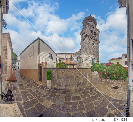 Stone church and bell tower in the village of Omisalj Krk island Stone church and bell tower in the village of Omisalj Krk island 130738342