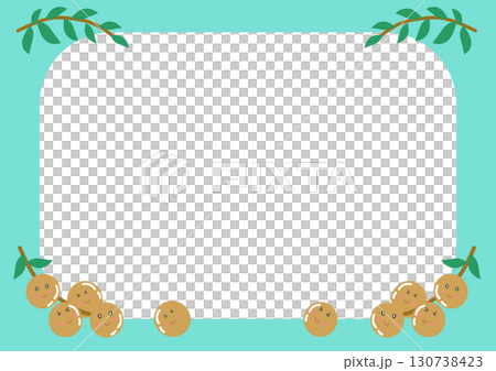 Cute longan with blue frame, A4 paper background  130738423