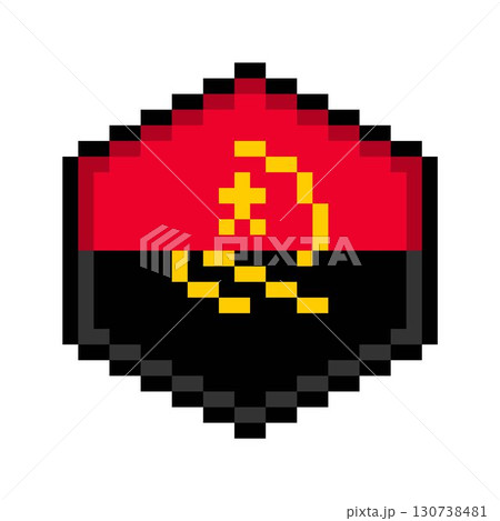 Angola Pixel Art Flag Icon in Hexagon Shape. 130738481