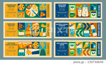 Milk and Cheese Label Templates. Geometric Food Branding Badges and Packaging Design Set 130738640
