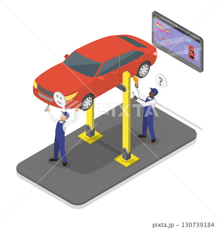 3D Isometric Flat Vector Illustration of Auto Repair, Car Check Up Services. Item 1 130739184