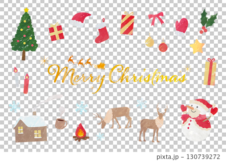 可愛的聖誕素材集:水彩、蠟筆和手繪向量插圖 可愛的聖誕素材集:水彩、蠟筆和手繪向量插圖 130739272