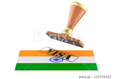 India visa stamp with flag. 3D rendering 130739387