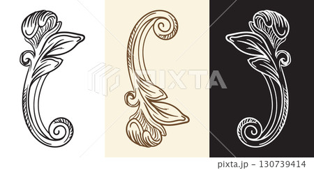 Hand drawing retro baroque design element scroll leaf vector 130739414