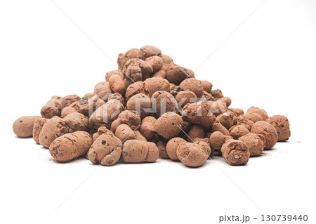 Pile of expanded clay drainage isolated on white Pile of expanded clay drainage isolated on white 130739440