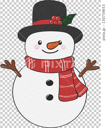 Cute snowman design with scarf and hat, perfect for winter and Christmas holiday decorations. 130739653