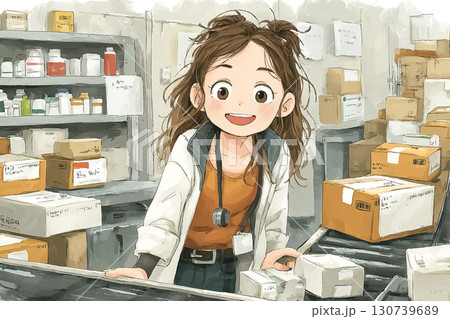 美優シリーズ：製薬会社の物流倉庫で医薬品を仕分ける美優 130739689