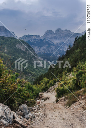 Landscape with Hiking Path around Theth Village Landscape with Hiking Path around Theth Village 130739793