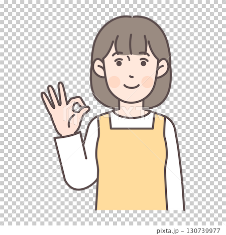 OKサインを出す主婦_黄色 130739977