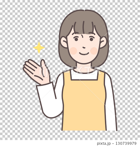 案内する主婦_黄色 130739979