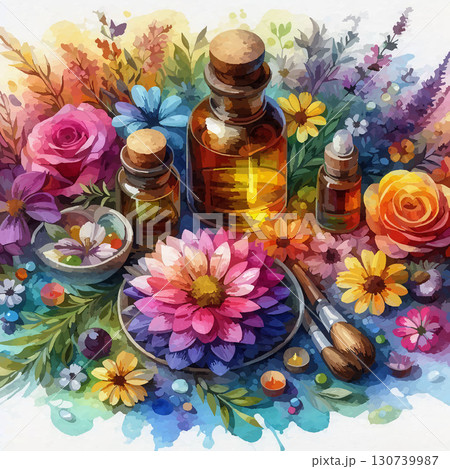 ドライフラワーとガラスボトル 130739987