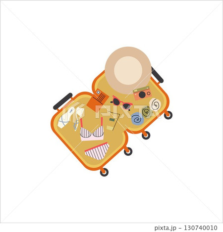 Open suitcase with vacation clothes and accessories, packed travel luggage, holiday suitcase with summer outfits, traveler bag ready for trip, tourism essentials, journey preparation and adventure Open suitcase with vacation clothes and accessories, packed travel luggage, holiday suitcase with summer outfits, traveler bag ready for trip, tourism essentials, journey preparation and adventure 130740010