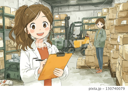 美優シリーズ：医薬品倉庫でチームと協力する美優 130740079