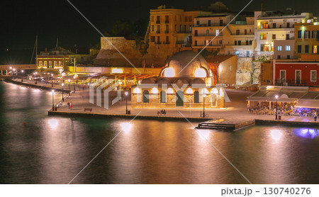 Chania Venetian Harbor Greece night view 130740276
