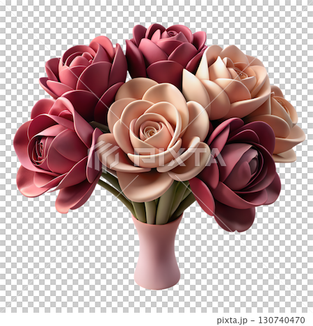 Bouquet of stylized 3d roses in burgundy and peach shades, romantic floral arrangement isolated Bouquet of stylized 3d roses in burgundy and peach shades, romantic floral arrangement isolated 130740470