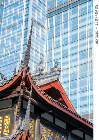 Traditional Chinese Architecture Overlapping with Modern Skyscra 130740485