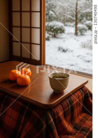 こたつでみかんと緑茶を楽しむ冬の暮らし/Japanese Winter Lifestyle こたつでみかんと緑茶を楽しむ冬の暮らし/Japanese Winter Lifestyle 130740498