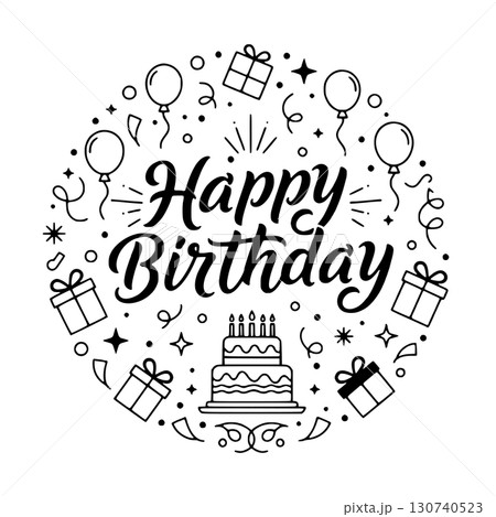 sticker happy birthday icon on Black and white concept 130740523