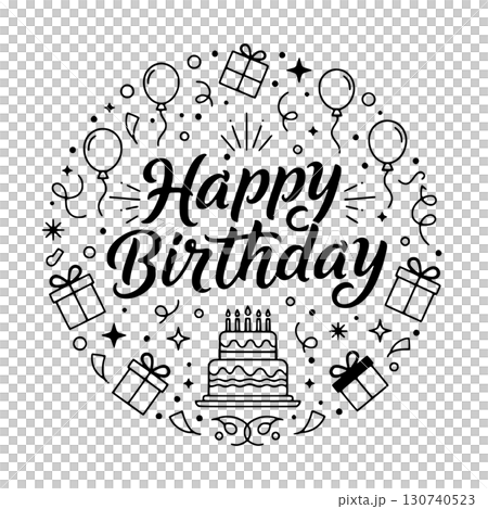 sticker happy birthday icon on Black and white concept 130740523