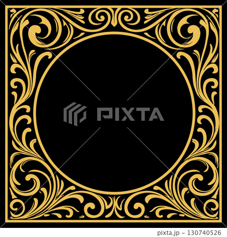 Decorative vector golden frame in art nouveau style on black background 130740526