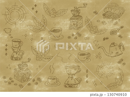 手描きコーヒーのイラストセット(背景) 130740910