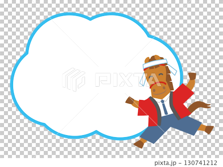 2026 Year of the Horse Illustration of a horse character salesperson wearing a red happi coat with copy space 130741212