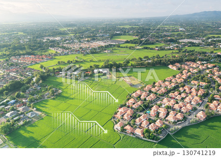 Land in aerial view with concept of land value. Land in aerial view with concept of land value. 130741219
