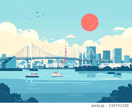 東京湾岸　シンプルなイラスト 130741288