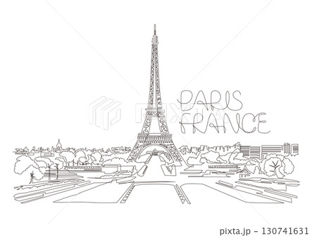 一筆書き フランス パリ エッフェル塔を望む風景 Paris, France 130741631