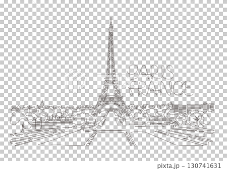 一筆書き フランス パリ エッフェル塔を望む風景 Paris, France 130741631