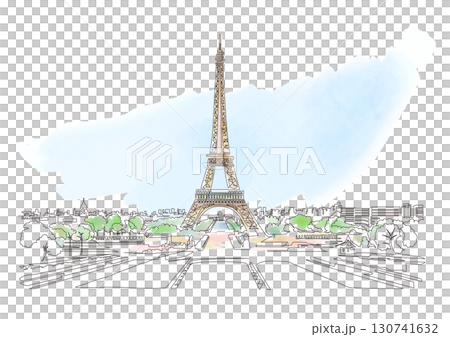 一筆書き フランス パリ エッフェル塔を望む風景 Paris, France 130741632