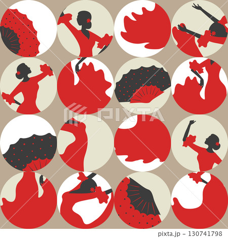 Abstract Flamenco seamless pattern with dancing woman Abstract Flamenco seamless pattern with dancing woman 130741798
