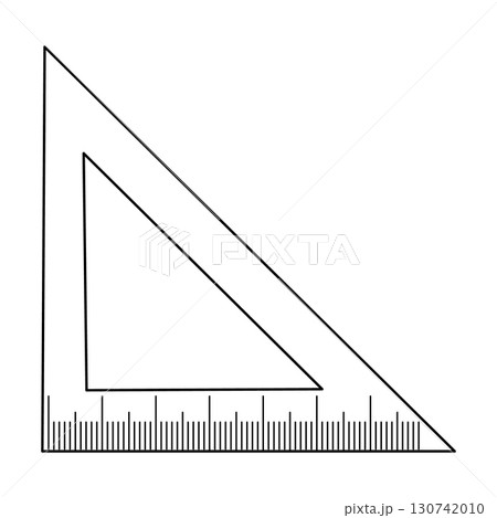 Transparent triangular ruler with metric measurements on white background 130742010