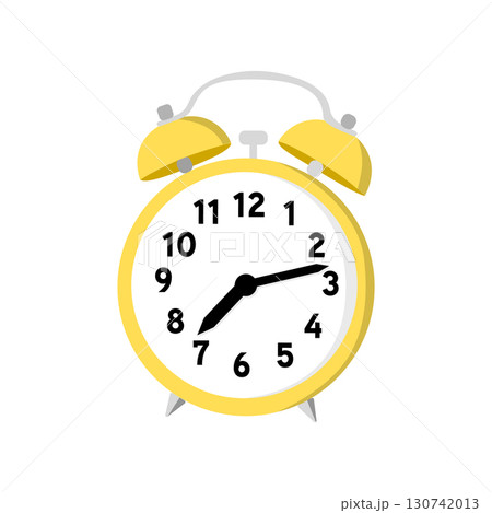 Yellow alarm clock with bell design on white background Yellow alarm clock with bell design on white background 130742013