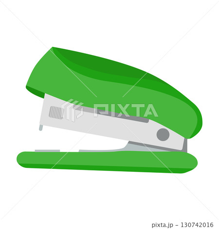 Green office stapler with modern design on white background 130742016