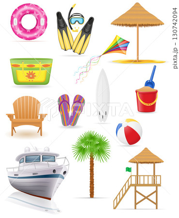 equipment items beah and sea for relaxation cartoon stock vector illustration equipment items beah and sea for relaxation cartoon stock vector illustration 130742094