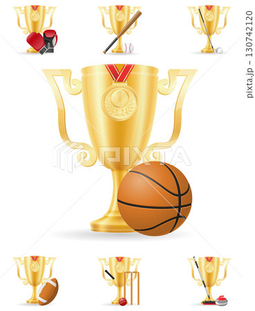 sport games golden cups winner cartoon stock vector illustration 130742120