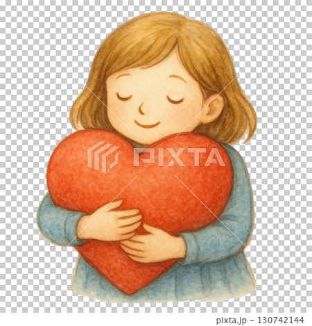 ハートを抱きしめる女の子のイラスト 130742144
