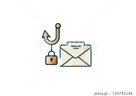 Email security concept with phishing hook and locked envelope, illustrating the importance of cybersecurity in digital communication and protection. Isolated on transparent background. PNG, cutout. 130742198