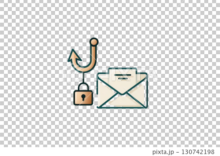 Email security concept with phishing hook and locked envelope, illustrating the importance of cybersecurity in digital communication and protection. Isolated on transparent background. PNG, cutout. 130742198