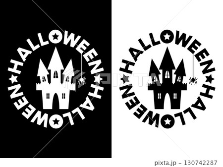 ハロウィンのお化け屋敷白黒アイコンイラスト ハロウィンのお化け屋敷白黒アイコンイラスト 130742287