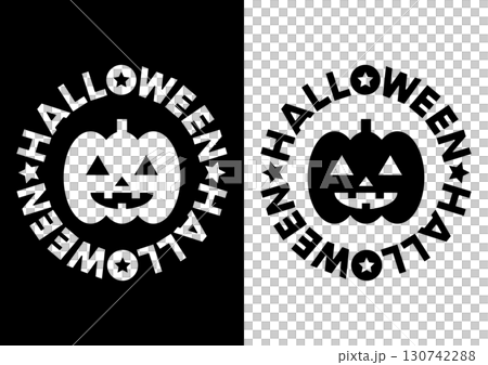 ハロウィンのカボチャ白黒アイコンイラスト 130742288