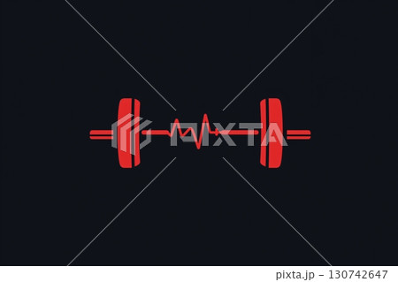 Minimalist fitness logo featuring a barbell with a heartbeat line as a symbol of a healthy lifestyle 130742647