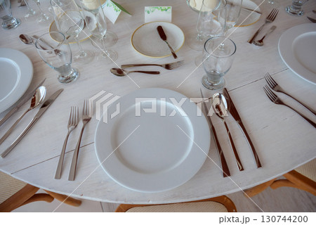 elegant banquet tables prepared for a conference or a party indoors elegant banquet tables prepared for a conference or a party indoors 130744200