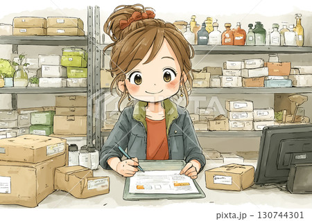 美優シリーズ：医薬品倉庫で出荷準備をする美優 130744301