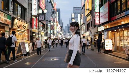 繁華街を歩く女性 130744307
