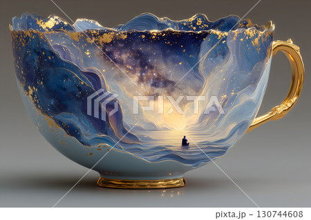 Cosmic Teacup with Stargazing Silhouette 130744608