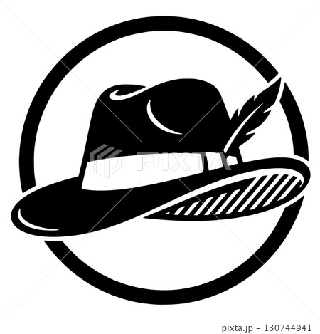 hat with feather icon, outline style 130744941