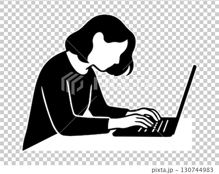 一位女士在筆記型電腦上工作的線條插圖 一位女士在筆記型電腦上工作的線條插圖 130744983